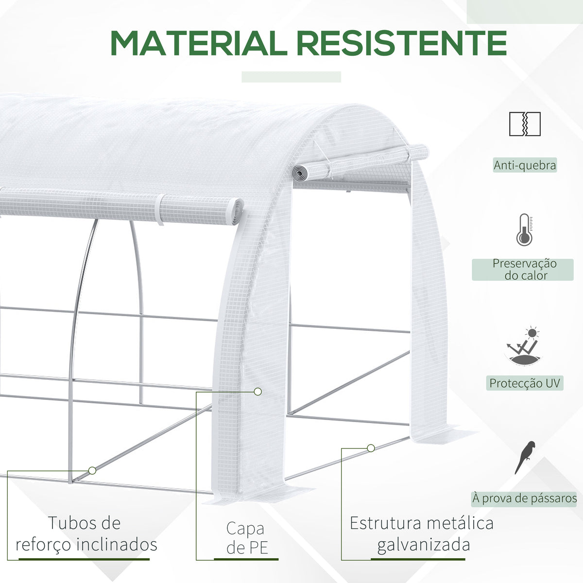 Estufa Tipo Túnel de Jardim 6x3x2m com Porta Enrolável 12 Janelas Cobertura de PE 140g/m² e Metal Galvanizado para Cultivos de Plantas Verduras Branco — foto 4