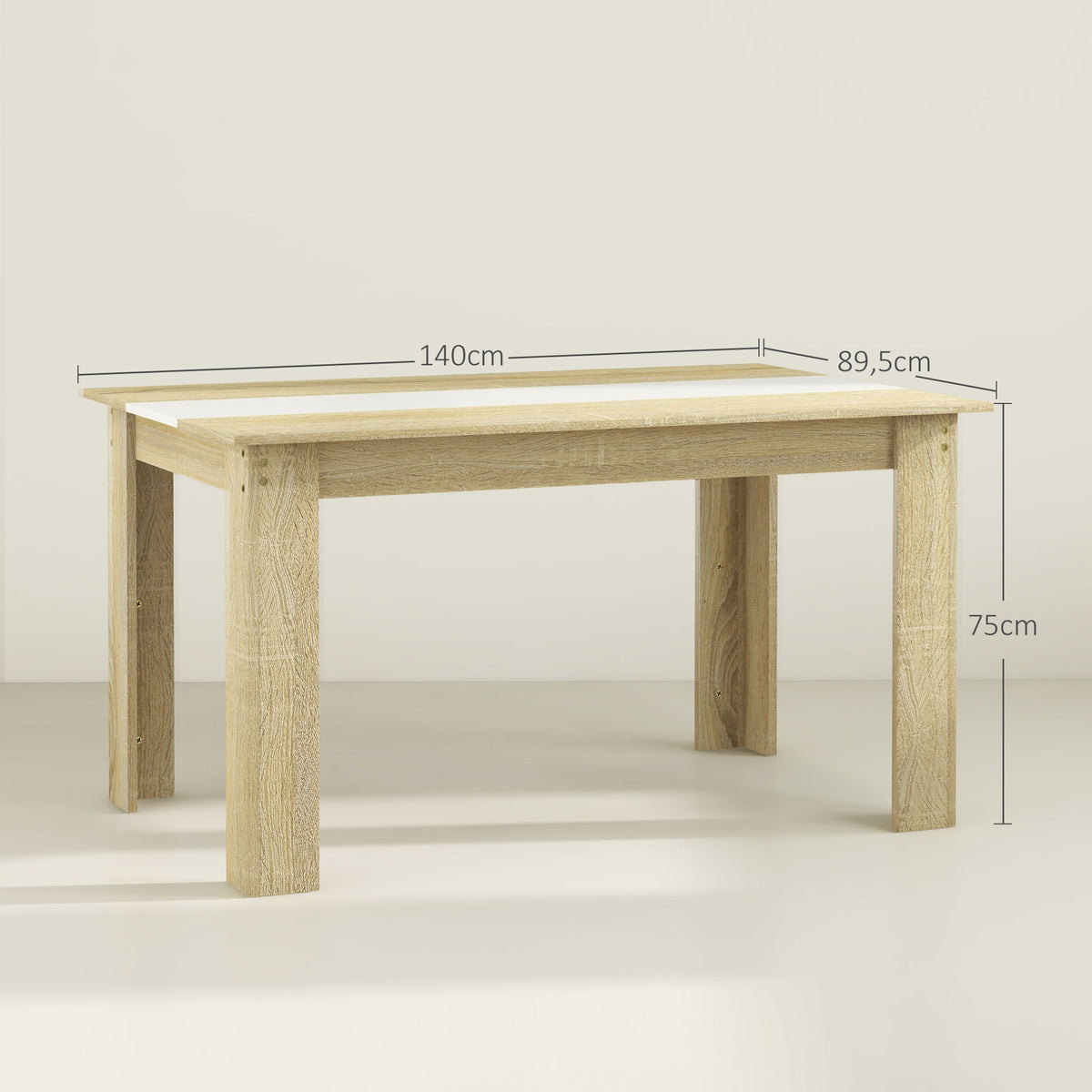 Mesa de Jantar Moderna Mesa para Sala Retangular para 4-6 Pessoas Carga 100 kg 140x89,5x75 cm Branco e Carvalho — foto 3
