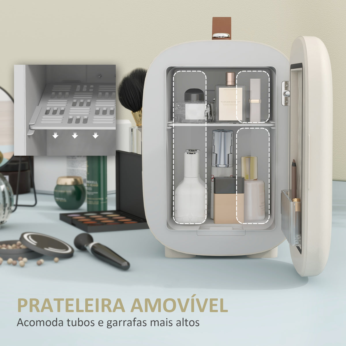Frigorífico de Cosméticos 4L Frigorífico Pequeno 9V/240V para Arrefecer e Aquecer Mini Frigorífico para Beleza Maquilhagem Bebidas 20,3x26,3x28 cm Creme — foto 5