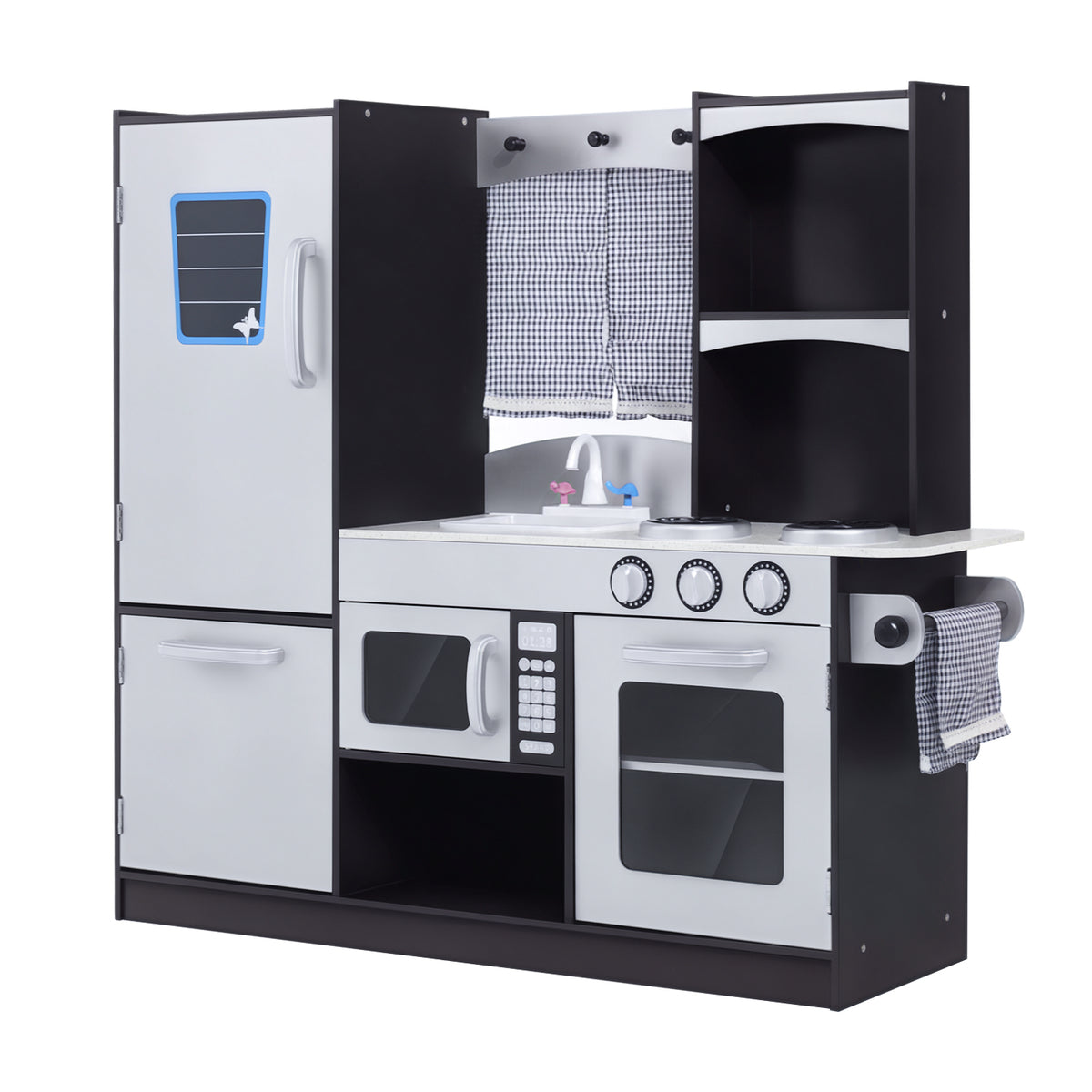 Cozinha de Brinquedo Infantil Cozinha de Madeira para Crianças acima de 3 Anos com Acessórios Cozinha para Crianças com Forno Micro-Ondas Lavatório 105x31,5x95 cm Cinza e Preto — foto 1