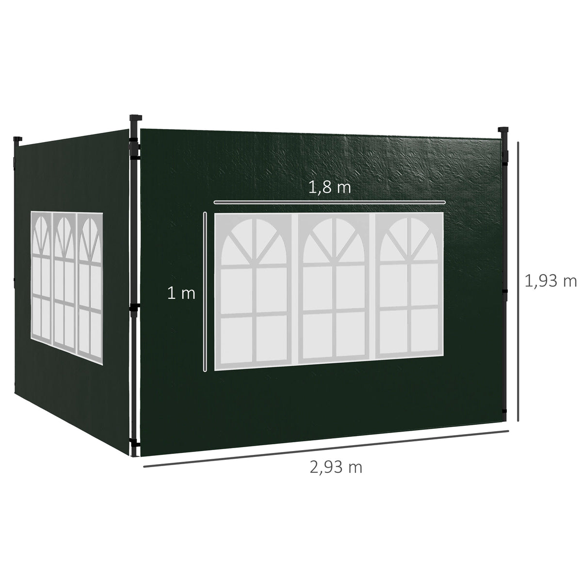 Conjunto de 2 Paredes Laterais para Tendas de 3x3m e 3x6m Paredes Laterais para Tendas com Janelas Transparentes 293x193cm Verde Escuro — foto 3