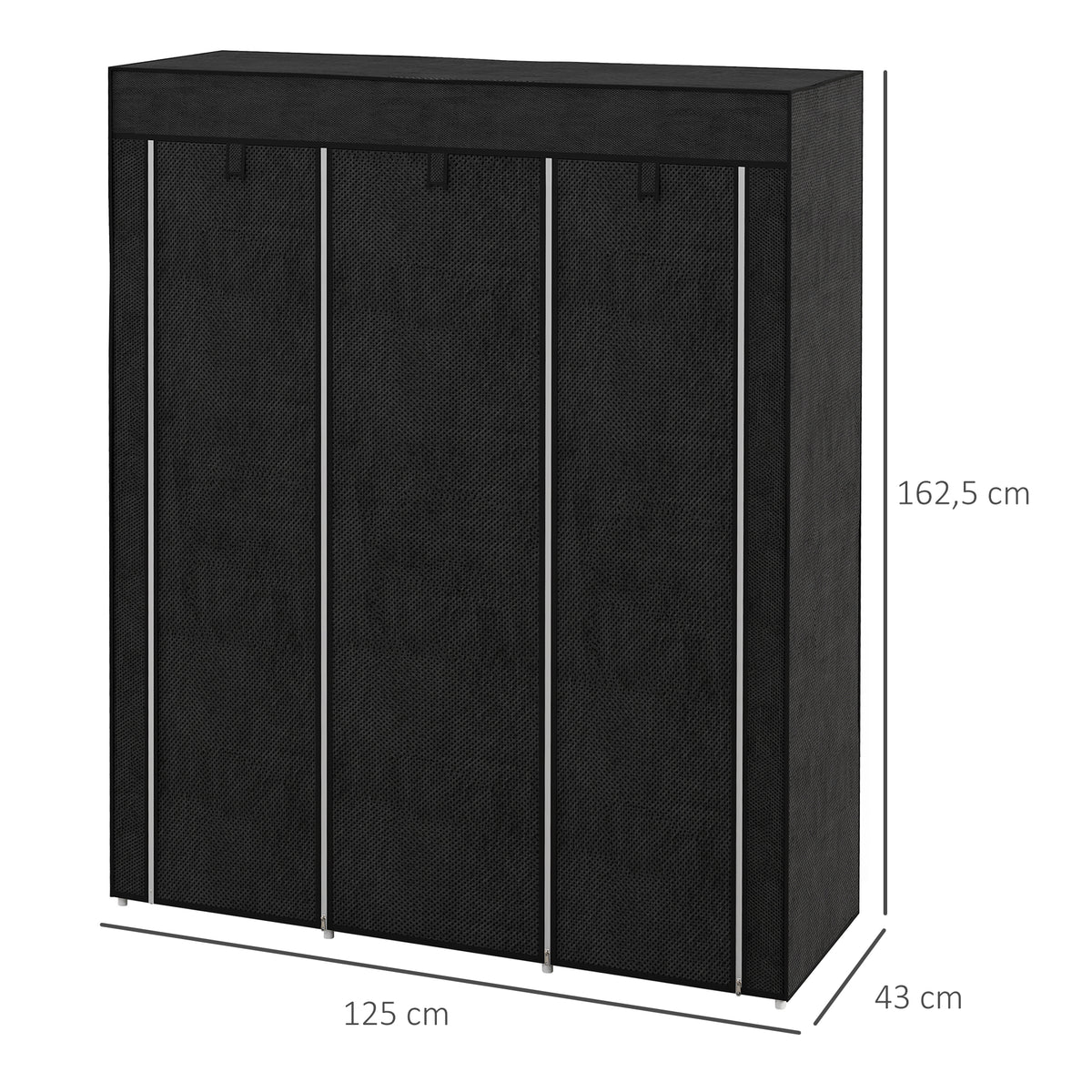 Roupeiro de Tecido Dobrável Armário Portátil com 8 Prateleiras de Armazenamento e 2 Barras de Pendurar Organizador de Roupa para Dormitório Vestidor 125x43x162,5 cm Preto — foto 3