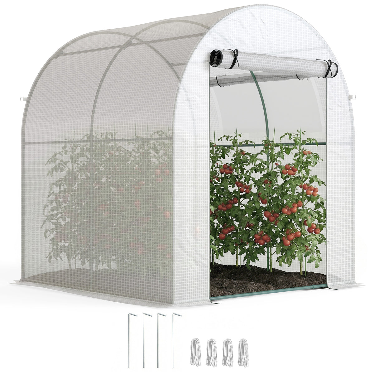 Estufa de Jardim 180x180x200 cm Estufa Tipo Túnel Pequena com Porta Enrolável e Janela de Malha para Cultivar Plantas Flores Branco — foto 1
