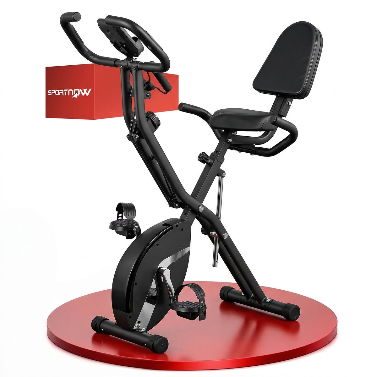 Bicicleta Estática Dobrável com Resistência Magnética de 8 Níveis Bicicleta Estática Dobrável com Encosto Volante Ecrã LCD e Banda de Resistência Carga 110 kg 43x97x109 cm Preto — foto 1