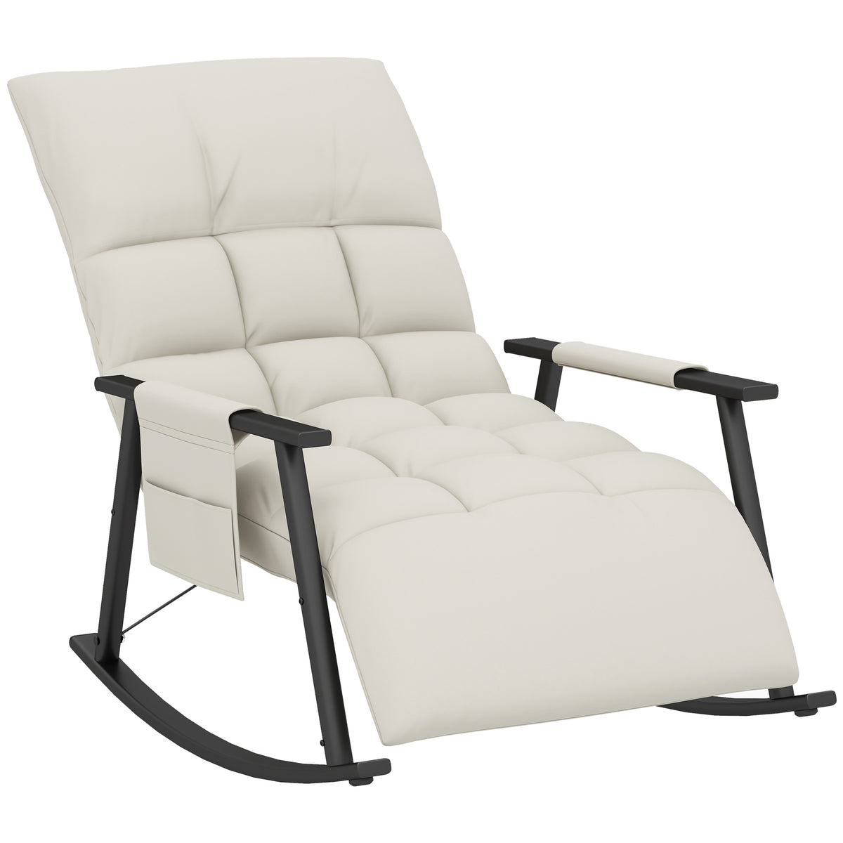 Poltrona Baloiço com Encosto e Apoio para os Pés Ajustáveis Poltrona Baloiço para Sala Estofada em Microfibra com Bolso para Quarto 60x134x70 cm Creme — foto 1