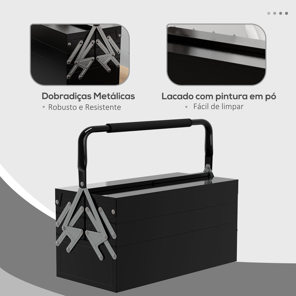 Caixa de Ferramentas de Aço Dobrável com 5 Compartimentos Mala de Ferramentas com Pega para Oficina e Casa 45x20x34,5 cm Preto — foto 5