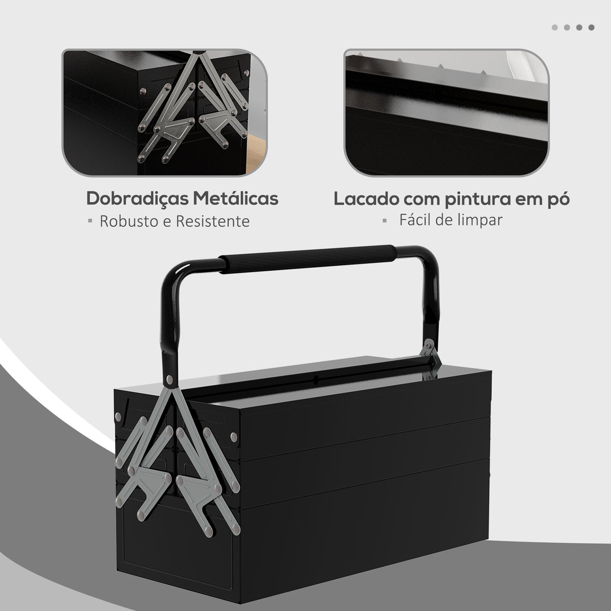 Caixa de Ferramentas de Aço Dobrável com 5 Compartimentos Mala de Ferramentas com Pega para Oficina e Casa 45x20x34,5 cm Preto — foto 5