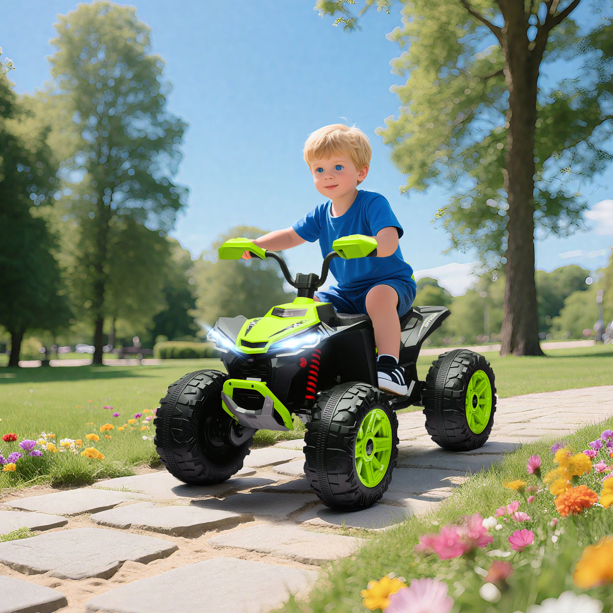 Quadricilo Elétrico para Crianças 24V para 3-8 Anos com 2 Lugares 2 Motores Velocidade até 6,5 km/h Rodas com Suspensão Faróis Buzina Música e USB 109x68,5x76 cm Verde — foto 2