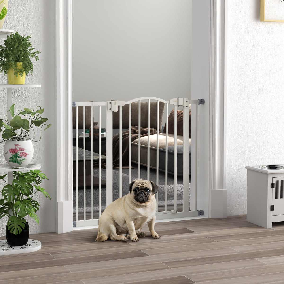 Barreira de Segurança para Cães Barreira com Largura Ajustável 74-94 cm Barreira para Cães com Extensão para Escadas e Portas Branco — foto 2