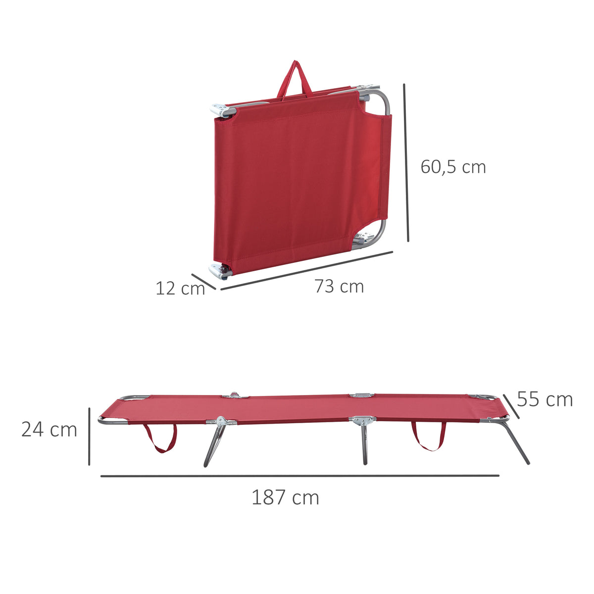 Espreguiçadeira Dobrável Espreguiçadeira de Jardim com Encosto Ajustável em 5 Posições Peso Máximo 120 kg para Terraço Piscina Praia 187x55x24 cm Vermelho — foto 3
