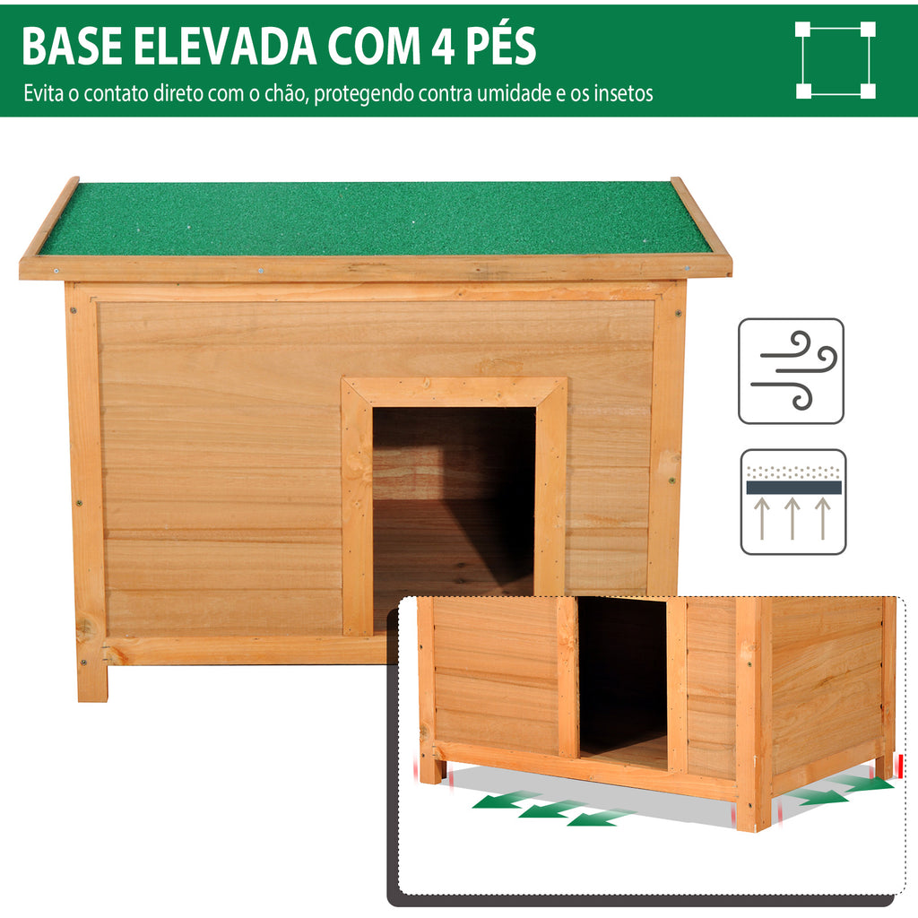 Casa para Cães de Madeira Casa para Animais de Estimação Elevada com Teto Asfáltico Abatível Impermeável e 4 Almofadas Antiderrapantes 85x58x58cm Madeira — foto 4