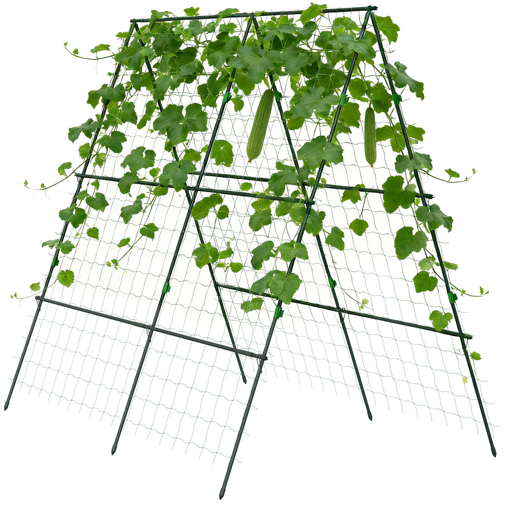 Treliça de Jardim Triangular Suporte para Plantas Trepadeiras com Estrutura em Aço para Frutas Legumes Flores e Decoração para Exterior Pátio Varanda 180x100x180 cm Verde — foto 1