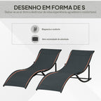 2 espreguiçadeiras dobráveis ​​ergonômicas em forma de S com estrutura de alumínio Textilene para piscina terraço jardim 165x61x63 cm Preto — foto 4