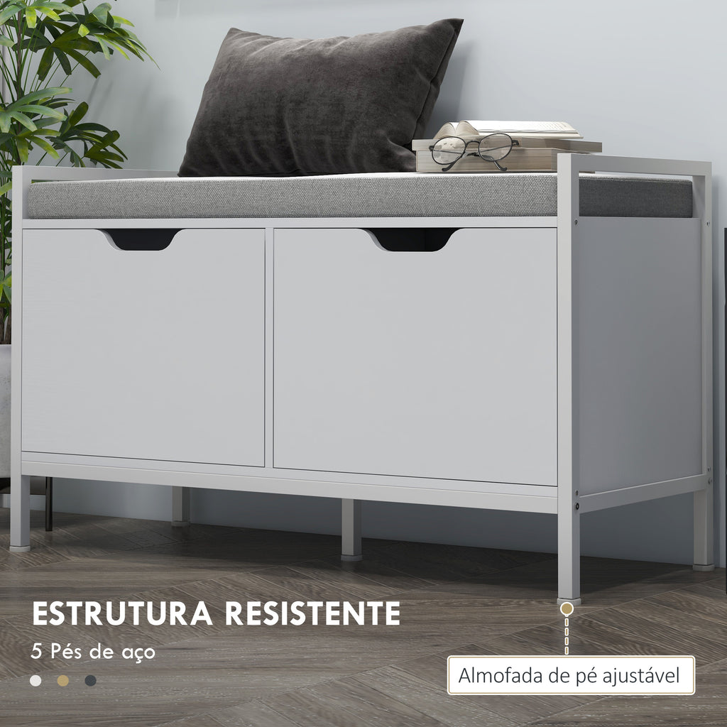 Banco Sapateira com Assento com Almofada Amovível para 4 Pares de Sapatos Banco Sapateira para Entrada Corredor Sala de Estar 84x35x50 cm Branco — foto 6