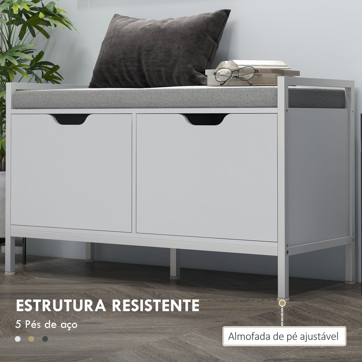 Banco Sapateira com Assento com Almofada Amovível para 4 Pares de Sapatos Banco Sapateira para Entrada Corredor Sala de Estar 84x35x50 cm Branco — foto 6
