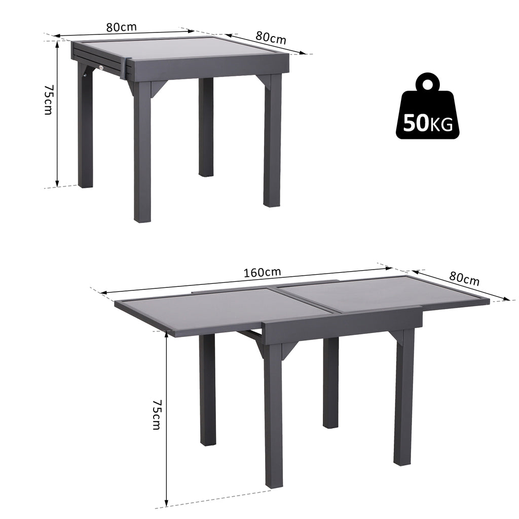 Mesa de Jardim Extensível Mesa de Jantar Retangular com Bancada de Vidro Temperado Carga 50 kg para Varanda Pátio Exterior 160x80x75 cm Preto — foto 3