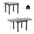 Mesa de Jardim Extensível Mesa de Jantar Retangular com Bancada de Vidro Temperado Carga 50 kg para Varanda Pátio Exterior 160x80x75 cm Preto — foto 3