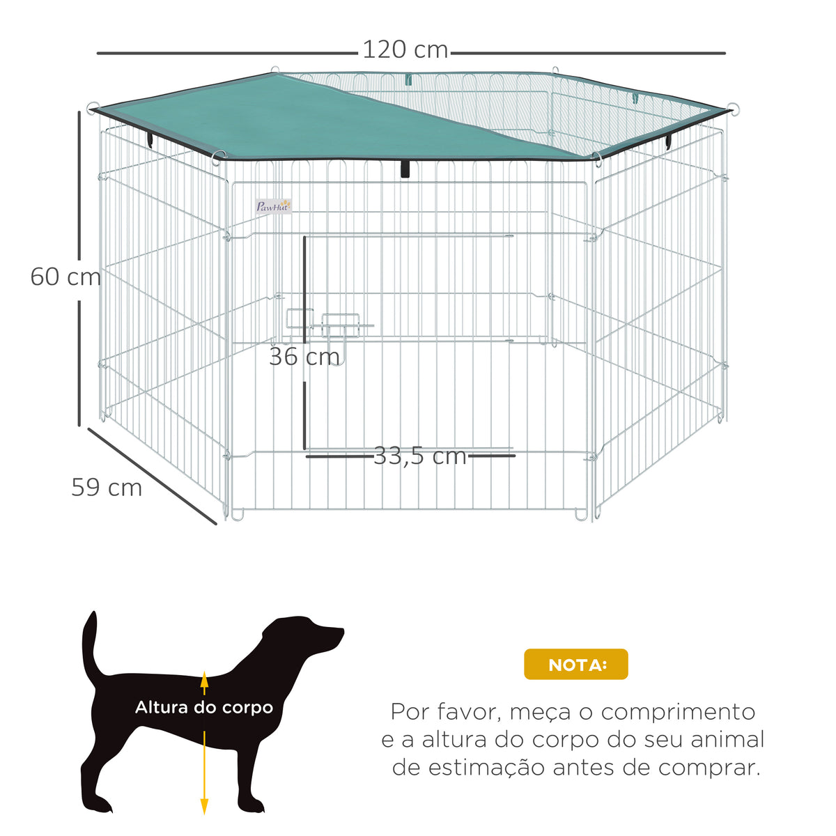 Parque para Animais de Estimação com 6 Painéis 59x60cm Dobrável Cerca para Animais de Estimação com Porta com Trava e Toldo Superior para Jardim Pátio Exterior Prata — foto 3