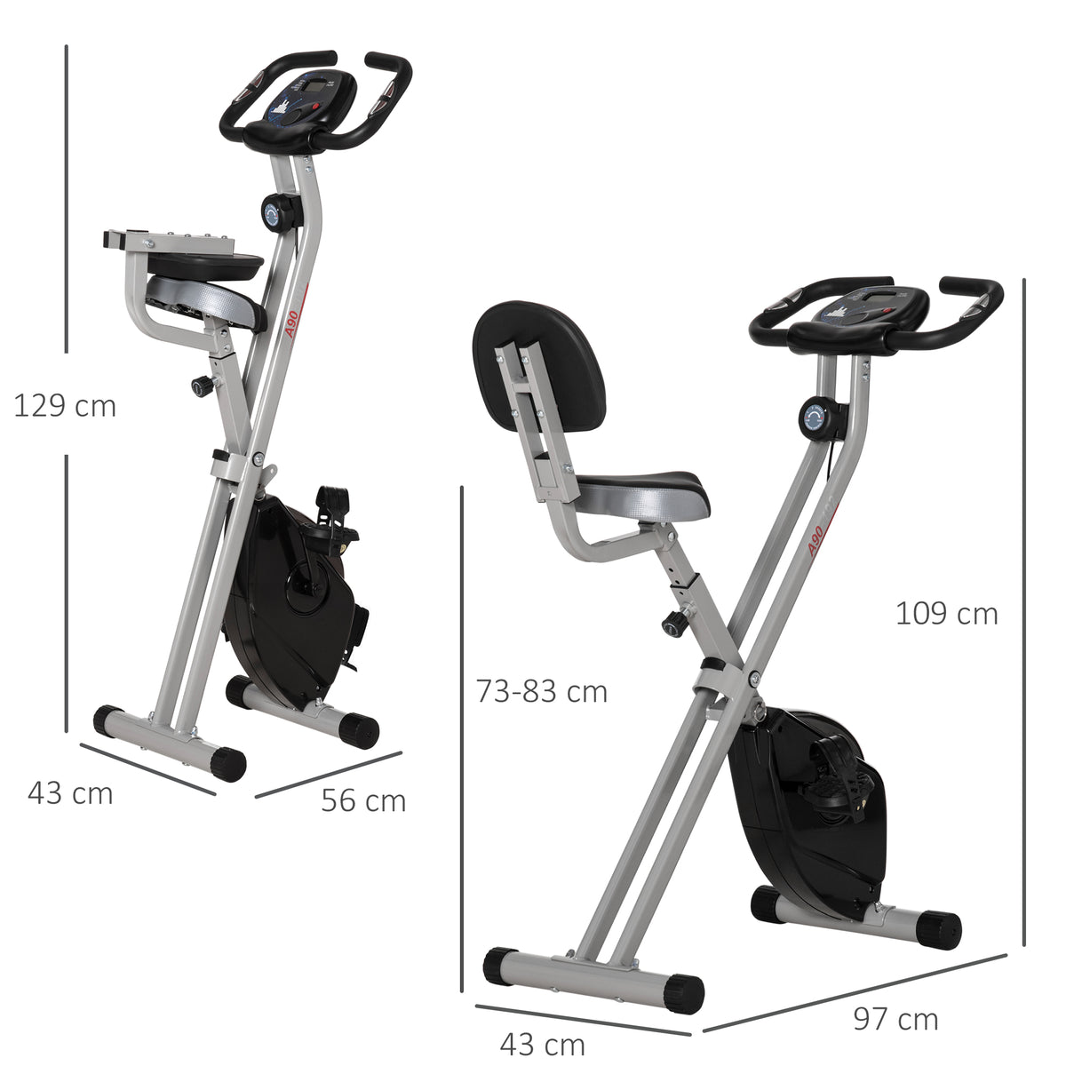 Bicicleta Estática Dobrável com 8 Níveis de Resistência Magnética Bicicleta Vertical com Volante de Inércia Ritmo Cardíaco Pulsómetro Assento Ajustável Carga 110 kg 43x97x109 cm Cinzento — foto 3