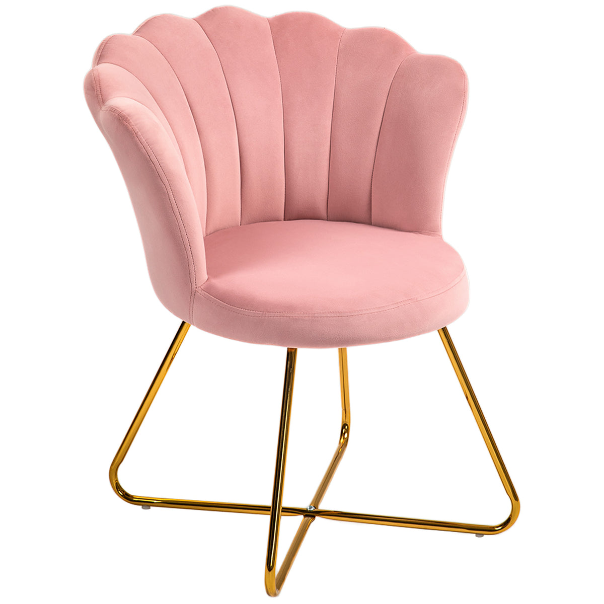 Cadeira Moderna Ergonômica com Encosto em Pétala de Veludo Rosa e Pernas Cruzadas em Ouro 69x64x80 cm — foto 1