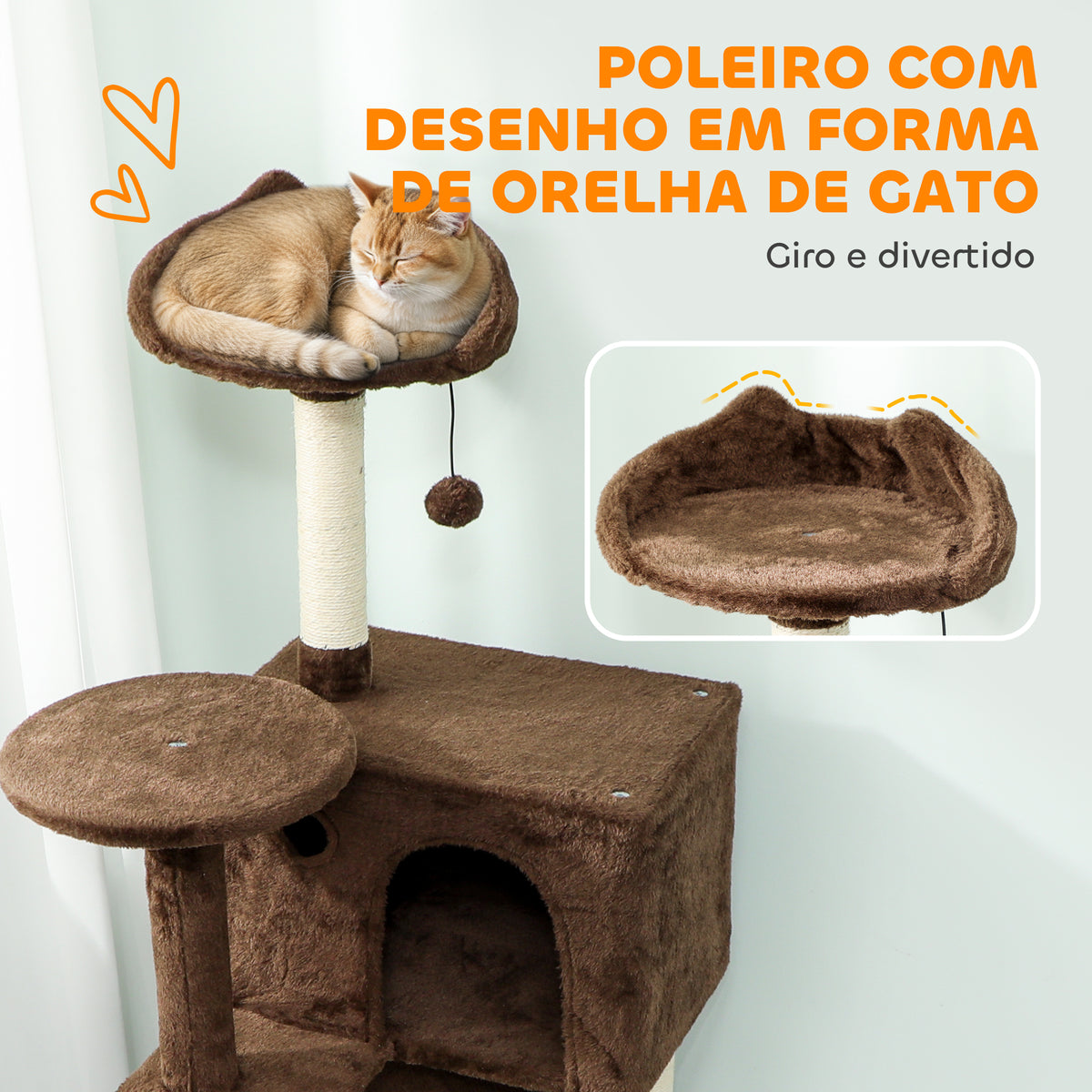 Arranhador para Gatos 160 cm Torre de Escalada com Múltiplas Plataformas Cama 2 Cavernas Rede Escada Postes de Sisal Bolas para Brincar Marrom — foto 5
