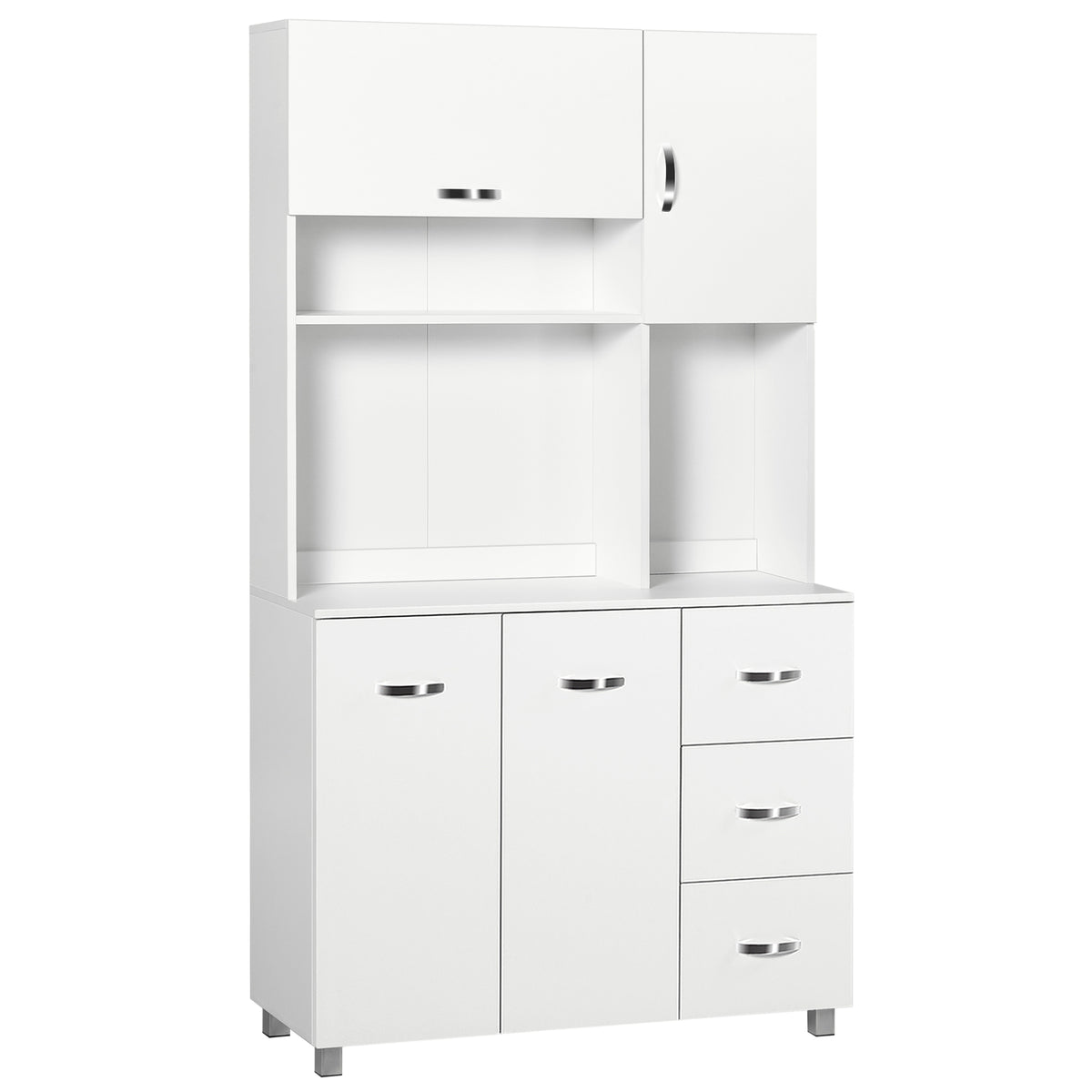 Armário de Cozinha Armário Alto com 3 Gavetas 4 Portas Prateleiras Interiores Ajustáveis e Pés Elevados Móvel Auxiliar para Sala de Jantar Sala de Estar 100x39,5x183,5cm Branco — foto 1