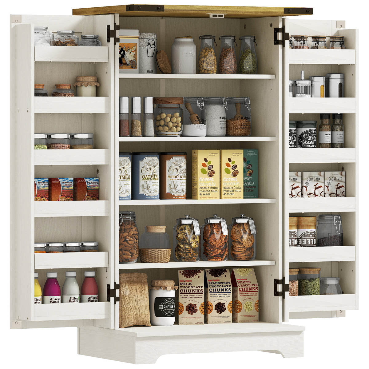 Armário Despensa de Cozinha com 2 Portas e 16 Prateleiras Alacena Rústica com Prateleira Ajustável para Sala de Jantar ou Sala de Estar 60x40x104 cm Creme — foto 1