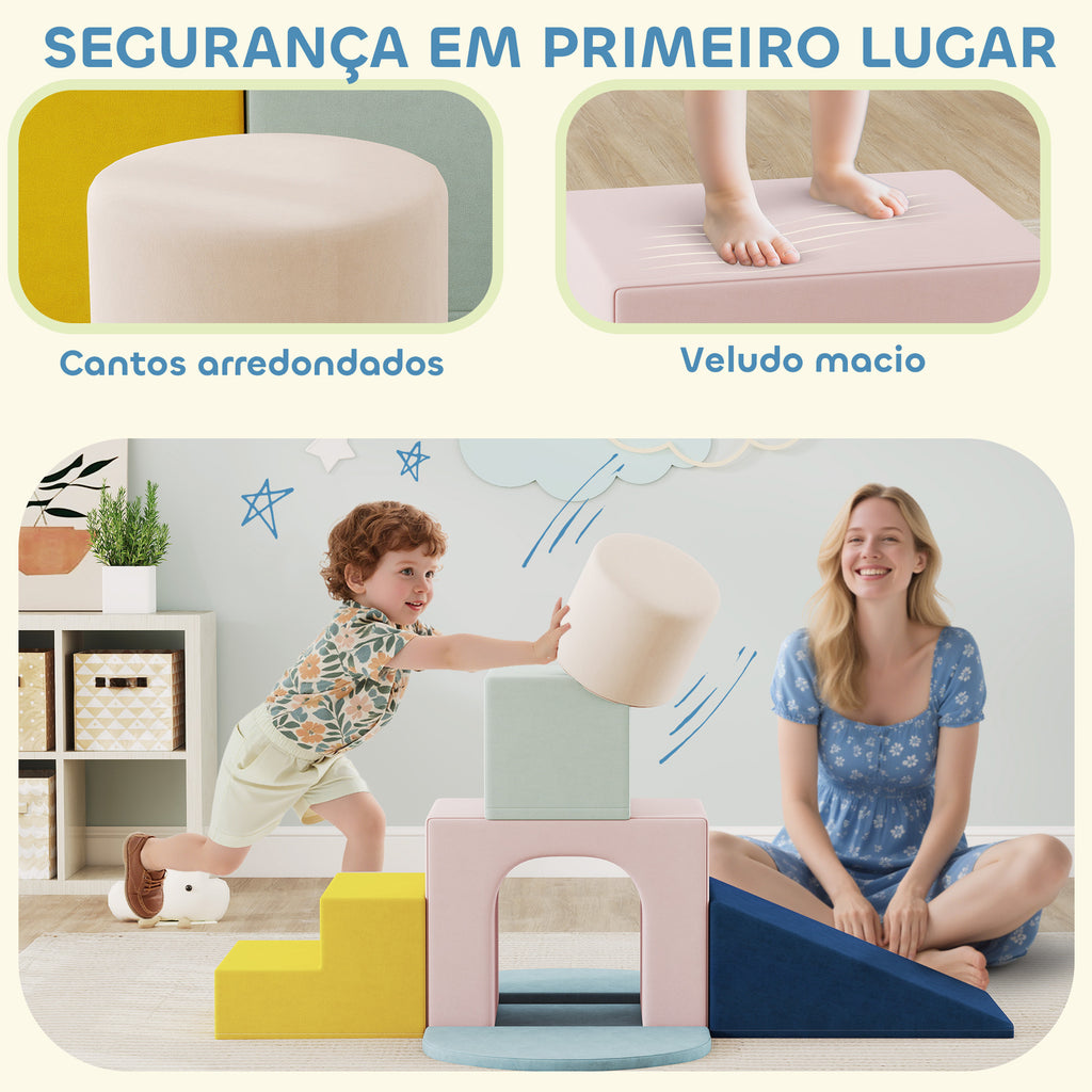 Conjunto de 8 Blocos de Espuma para Crianças Blocos de Psicomotricidade com Capas de Veludo Laváveis Conjunto de Escalada Interior para Escalar e Rastejar Multicor — foto 6
