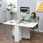 Mesa de Sala de Jantar Dobrável Mesa de Madeira com 2 Prateleiras de Armazenamento e Rodas para Cozinha 75x140x74 cm Branco — foto 7