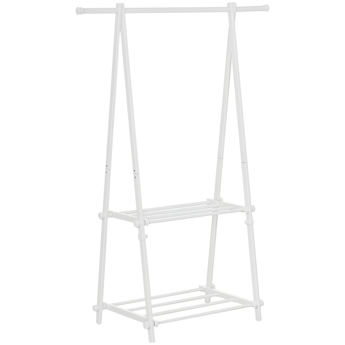 Suporte para Cabide Dobrável Suporte para Cabide com 2 Prateleiras e 1 Barras para Pendurar Roupas para Sala Quarto Entrada 107,5x45x150 cm Branco — foto 1
