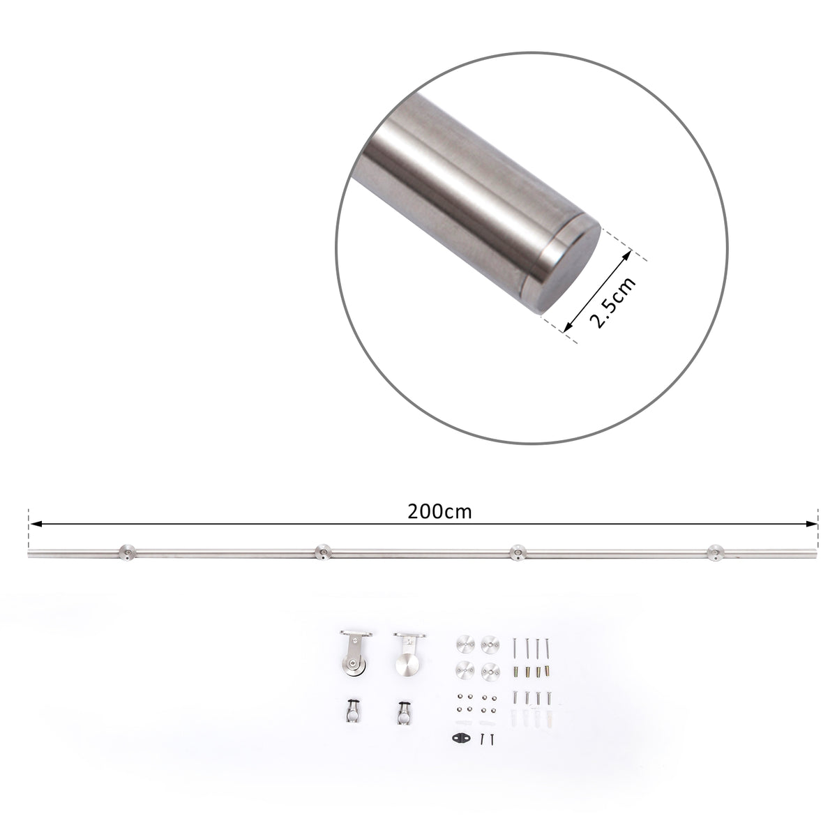 Ferragens para Porta Corredeira Kit de Acessórios para Porta Corredeira com Trilho de Aço Inoxidável Ø2,5x200cm Prata — foto 3