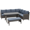 Conjunto de 4 Peças de Móveis e Vime com Almofadas Acolchoadas para Jardim Balcão Conjunto de Móveis de Exterior com 2 Sofás 1 Banco e 1 Mesa de Vidro Temperado Cinza — foto 1