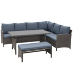 Conjunto de 4 Peças de Móveis e Vime com Almofadas Acolchoadas para Jardim Balcão Conjunto de Móveis de Exterior com 2 Sofás 1 Banco e 1 Mesa de Vidro Temperado Cinza — foto 1