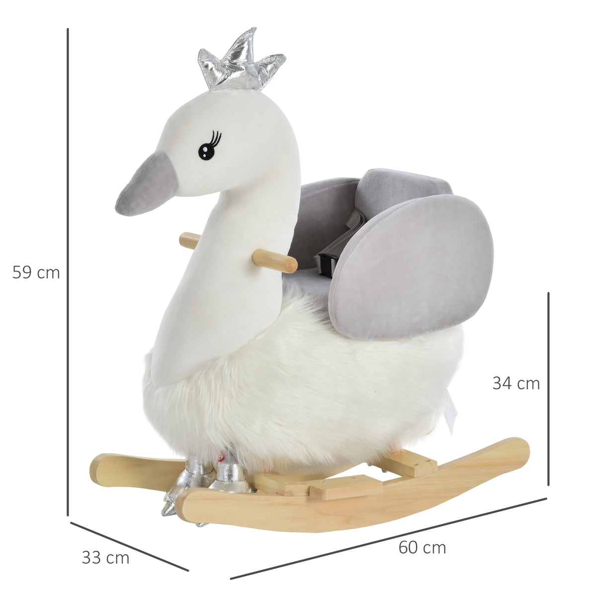 Cavalo Baloiço para Bebés acima de 18 Meses com Forma de Cisnei com Sons Apoio para os Pés e Cinto de Segurança 60x33x59 cm Branco e Cinza — foto 3