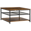 Mesa de Centro Mesa Auxiliar com 2 Prateleiras de Armazenamento Estrutura de Metal para Sala de Estar Sala de Jantar Carga Máxima 30kg 80x80x45cm Marrom Rústico — foto 1
