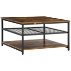 Mesa de Centro Mesa Auxiliar com 2 Prateleiras de Armazenamento Estrutura de Metal para Sala de Estar Sala de Jantar Carga Máxima 30kg 80x80x45cm Marrom Rústico — foto 1