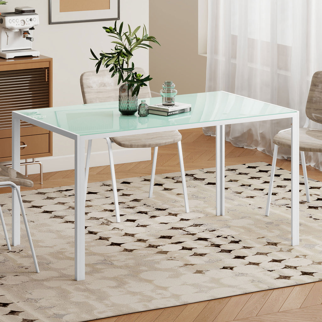 Mesa de Refeição de Vidro Mesa Retangular para 6 Pessoas com Pés de Metal Multifuncional para Cozinha ou Sala 140x80x75 cm Branco — foto 2