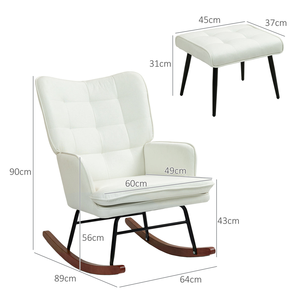 Conjunto de Poltrona Baloiço com Apoio para os Pés Poltrona Relax com Almofada Acolchoada e Anti-Tombo Carga 130 kg Sala de Estar Dormitório 64x89x90 cm Bege — foto 3