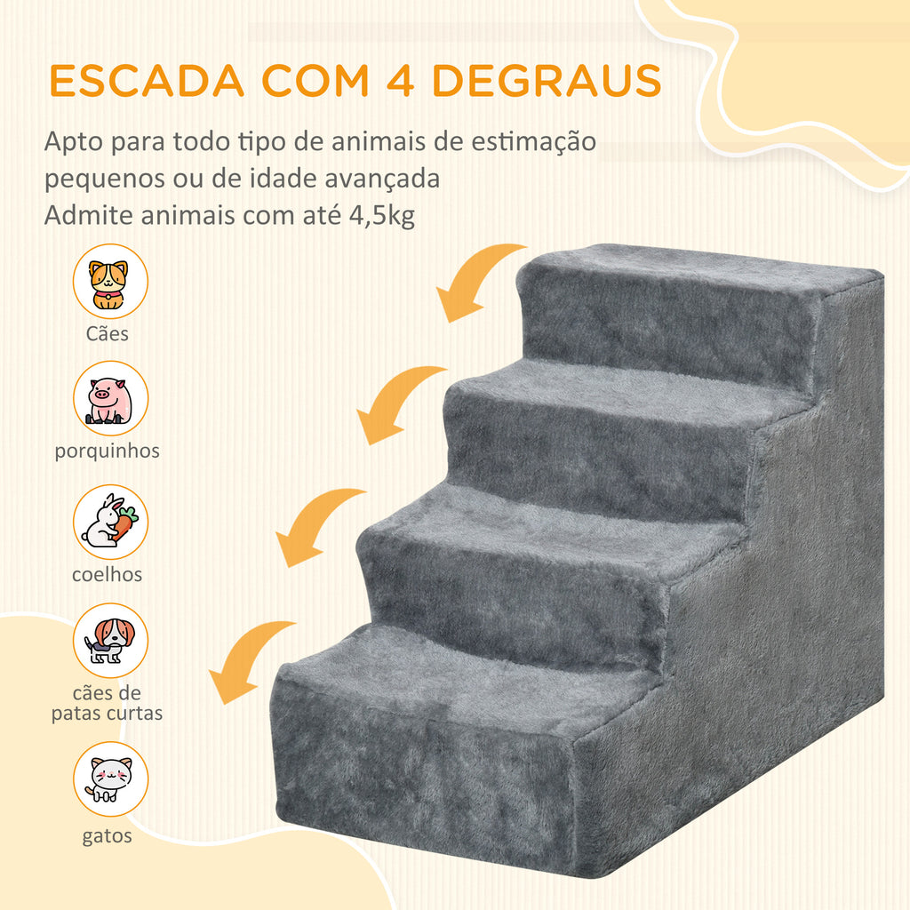 Escada para Animais de Estimação com 4 Degraus 2 em 1 com Capa Removível e Lavável Escada para Cães Gatos Carga 30kg 60x35x44cm Cinza — foto 4