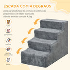 Escada para Animais de Estimação com 4 Degraus 2 em 1 com Capa Removível e Lavável Escada para Cães Gatos Carga 30kg 60x35x44cm Cinza — foto 4