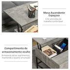 Mesa de Centro Elevável Mesa de Café Versátil com Armazenamento Oculto Pés de Metal para Sala de Estar Sala de Jantar 90x60,5x45,5 cm Cinzento e Preto — foto 6
