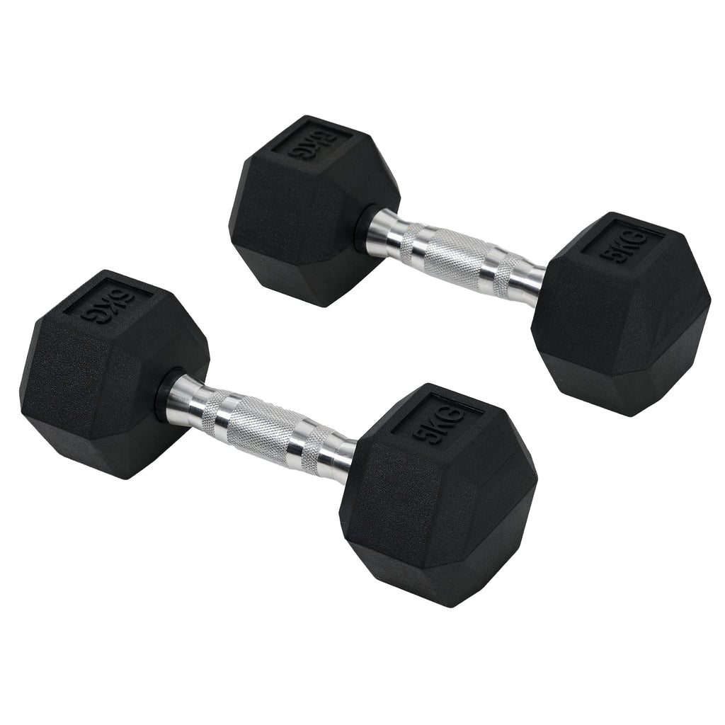 Conjunto de Halteres Hexagonais 2 x 5 kg Conjunto de Pesos com Barras de Conexão Kit de Treino de Fitness para Ginásio em Casa — foto 1