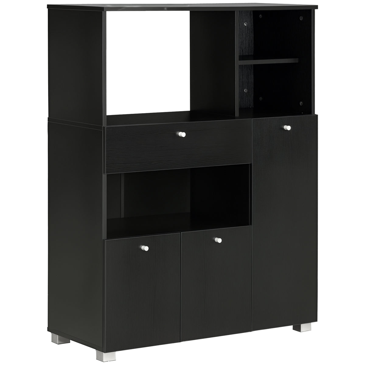 Aparador Auxiliar para Microondas Buffet de Cozinha com 2 Armários com Portas 1 Gaveta e Prateleiras de Armazenamento 90x40x120 cm Preto — foto 1