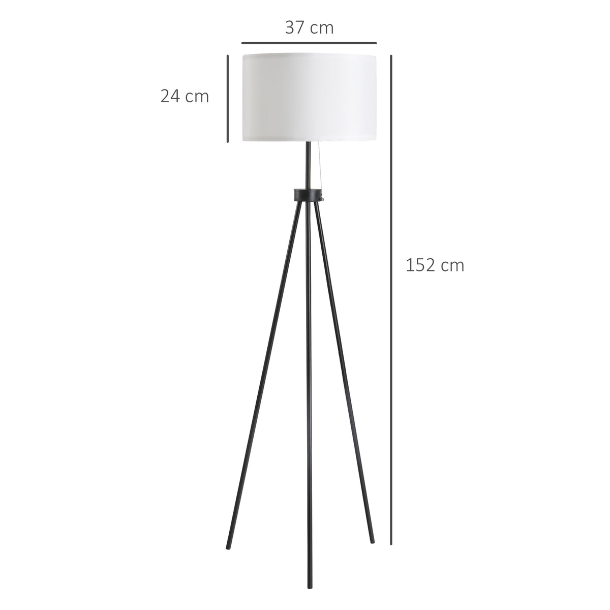 Candeeiro de Pé Moderno Candeeiro de Pé para Sala de Estar com Ecrã Redondo Tripé e Suporte para Lâmpada E27 Ø37x152 cm Branco e Preto — foto 3