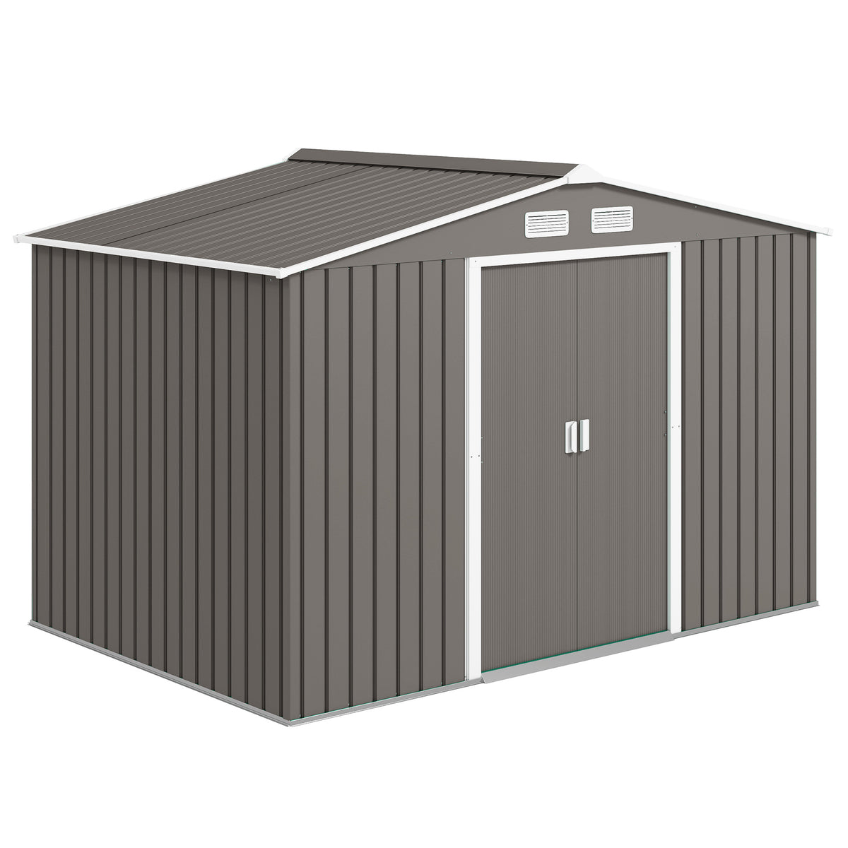 Abrigo de Jardim Exterior 4,83m² 277x195x192cm Abrigo e Jardim Metálico para Armazenamento de Ferramentas com Base de Reforço Incluída e 4 Janelas Cinza — foto 1