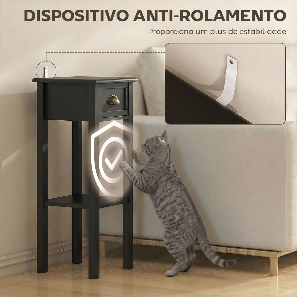 Mesa Auxiliar Mesa de Cabeceira com Gaveta e Prateleira de Armazenamento Estilo Moderno para Sala de Estar Dormitório 30x30x75 cm Preto — foto 7
