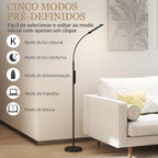 Candeeiro de Pé LED Regulável com Controlo Remoto e Tátil 5 Modos de Iluminação Temporizador de 60 Minutos Memória e Parte Inferior Giratório Flexível Ø22x175 cm Preto — foto 4