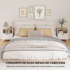 Conjunto de 2 Mesas de Cabeceira Modernas Mesas de Cabeceira com Gaveta Compartimento Aberto Pés de Madeira Mesa Auxiliar para Sala Dormitório 45x38x50 cm Branco — foto 4
