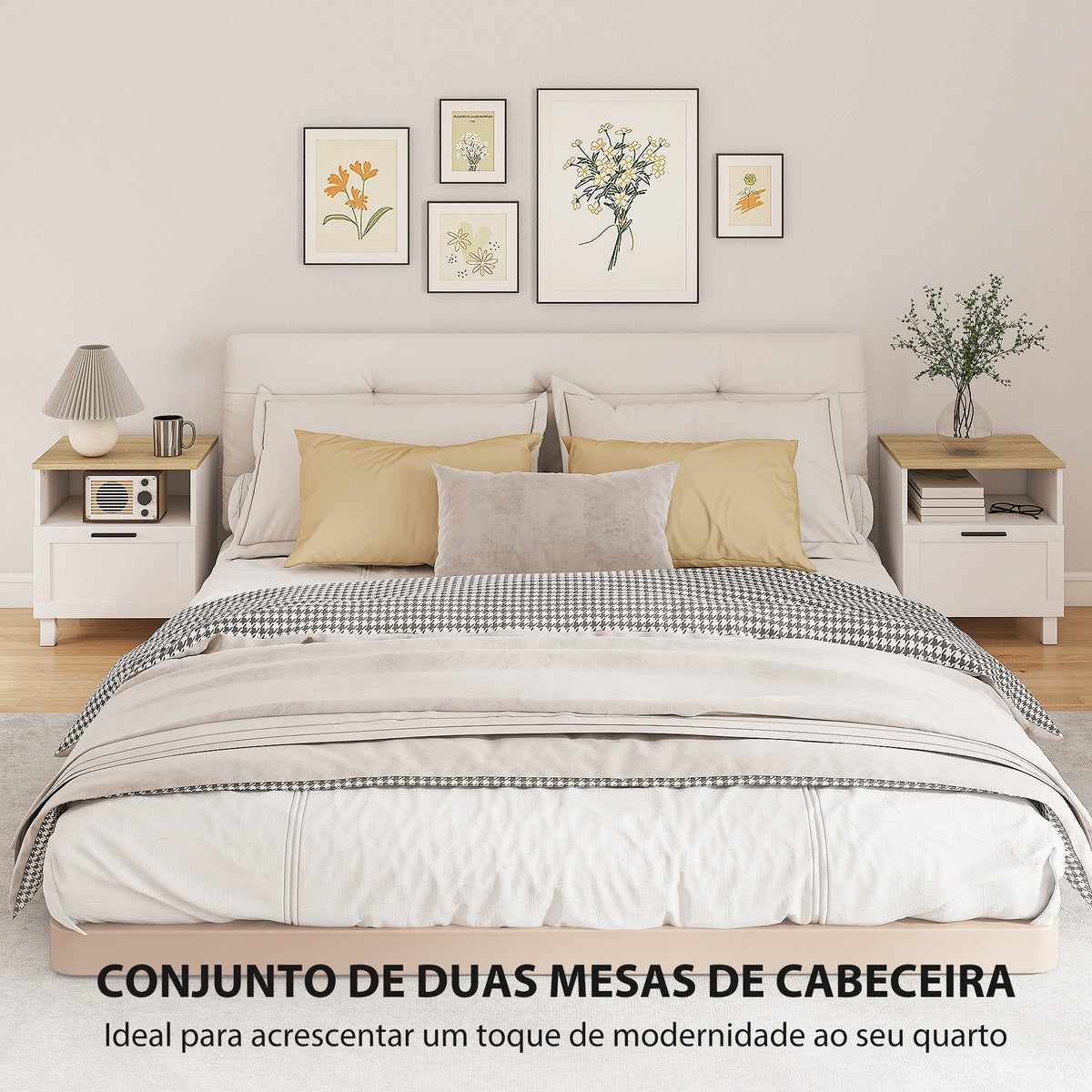 Conjunto de 2 Mesas de Cabeceira Modernas Mesas de Cabeceira com Gaveta Compartimento Aberto Pés de Madeira Mesa Auxiliar para Sala Dormitório 45x38x50 cm Branco — foto 4