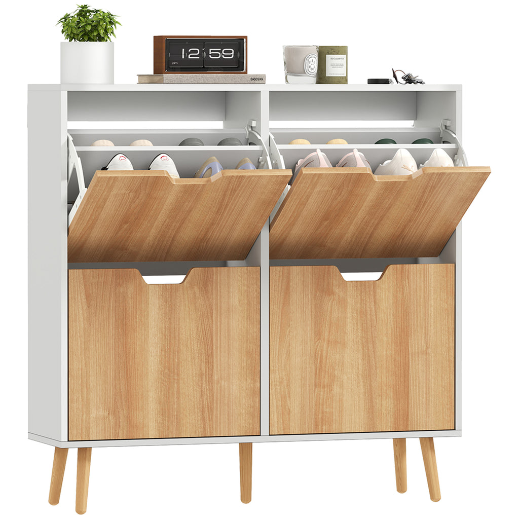 Sapateira com 4 Gavetas e Prateleiras Ajustáveis Móvel para Sapatos de Corredor para 16 Pares de Sapatos 95x26x95 cm Branco e Madeira — foto 1